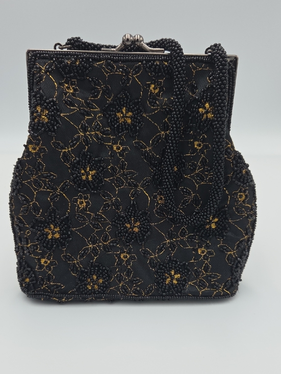 Sasha Handbags - Black & Gold Beaded Evening Bag - Elegant Women's Handbag